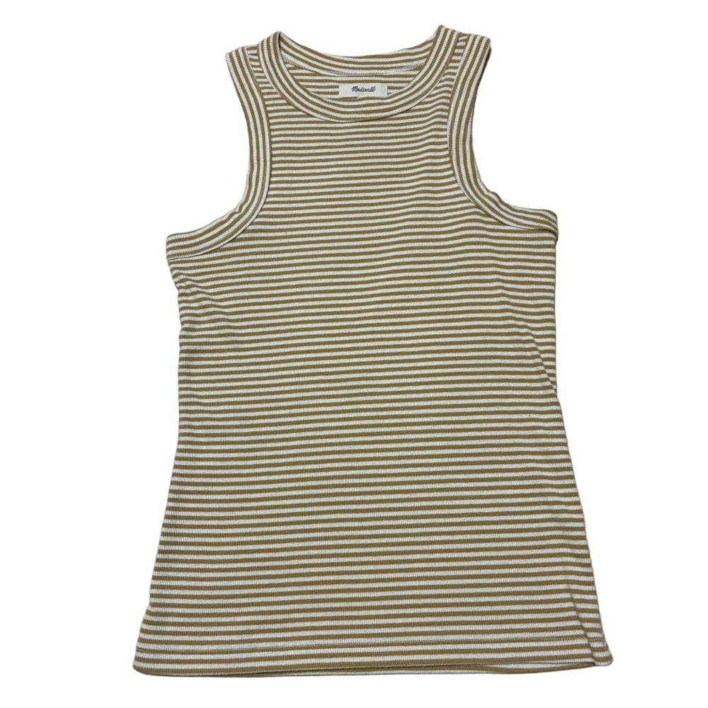 Madewell Brightside Rib ‘90s Tank Women’s S Gold White Striped Sleeveless